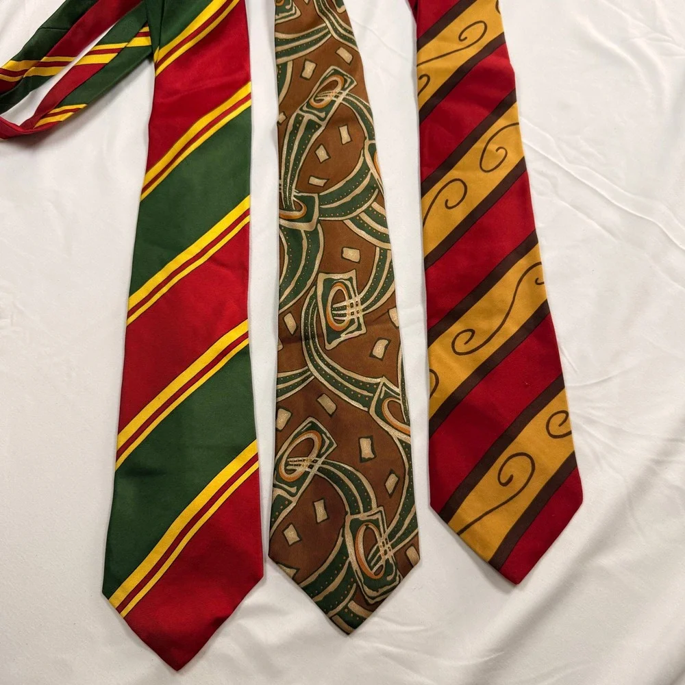 Guy Laroche Paris Lot of 3‎ Vintage Silk Ties Geometric Abstract Striped Mens